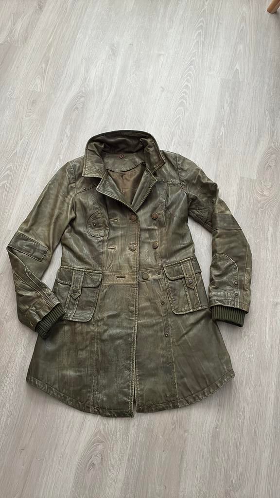 Stoere  groene leten jas, metk Object, maat M, Verzenden, Zo goed als nieuw, Maat 38/40 (M), Groen