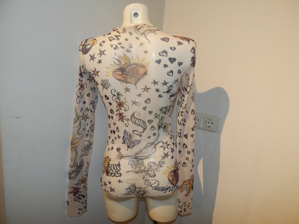 Marccain voile vintage shirt tatoo look printen in kleur N4, Maat 38/40 (M), Overige kleuren, Verzenden, Zo goed als nieuw