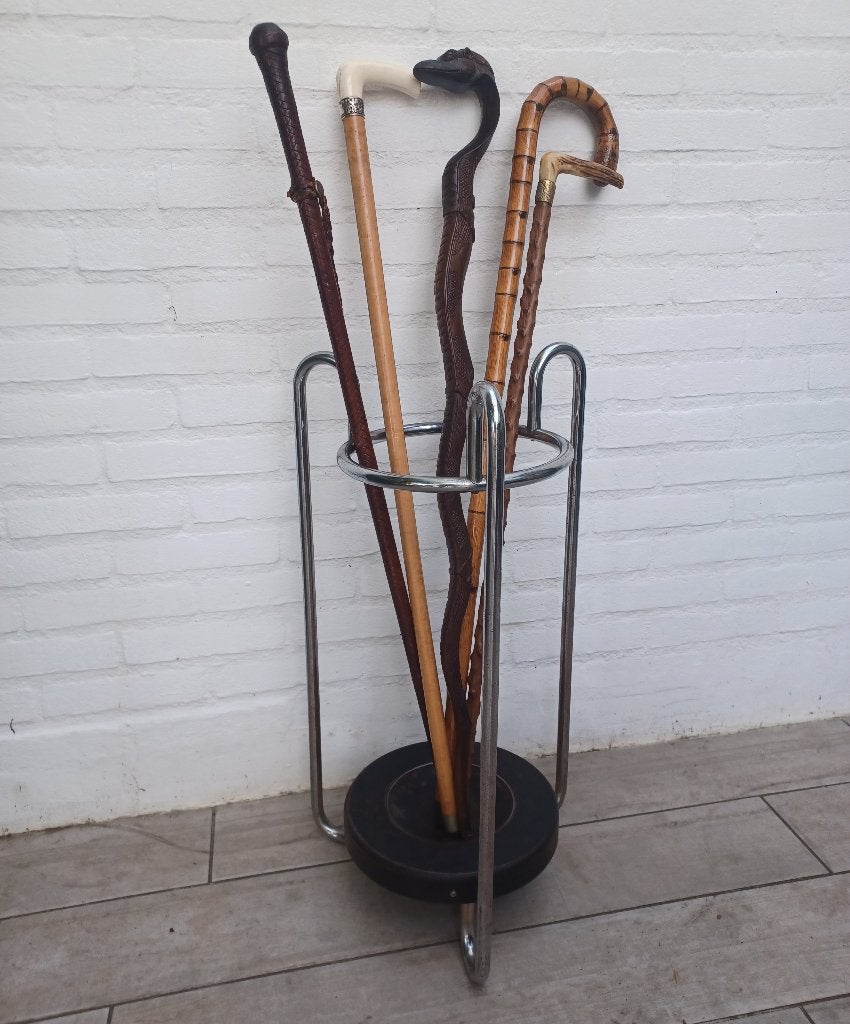 Art Deco paraplubak , chromen buizen met zwart metalen bak, Ophalen of Verzenden, Gebruikt, Metaal
