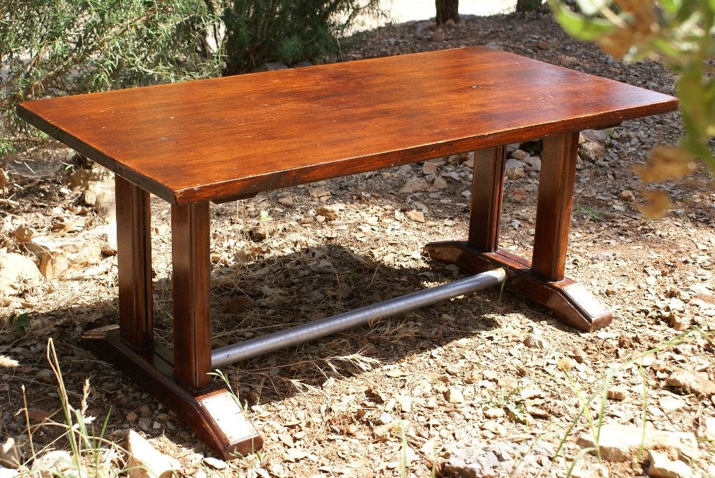 Brocante - Stoere lage Bistro-tafel!, Ophalen, Hout, Bruin, Gebruikt