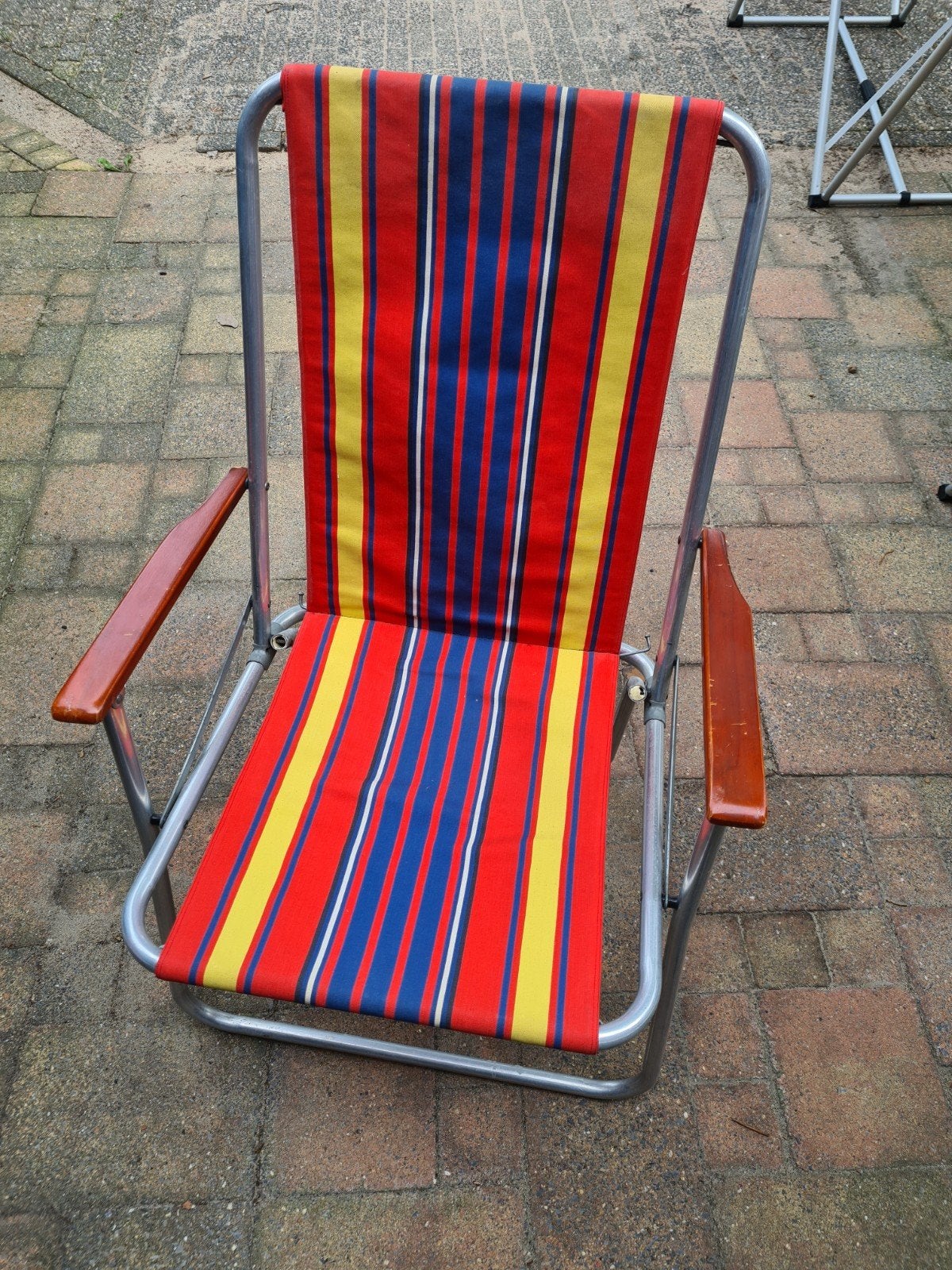 Vintage Opvouwbare Strandstoel - Rood/Blauw/Geel, Tuin en Terras, Ophalen