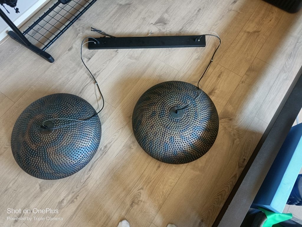 Hanglamp (2 kappen) eettafel, Ophalen, E27 (groot), Zo goed als nieuw, Metaal
