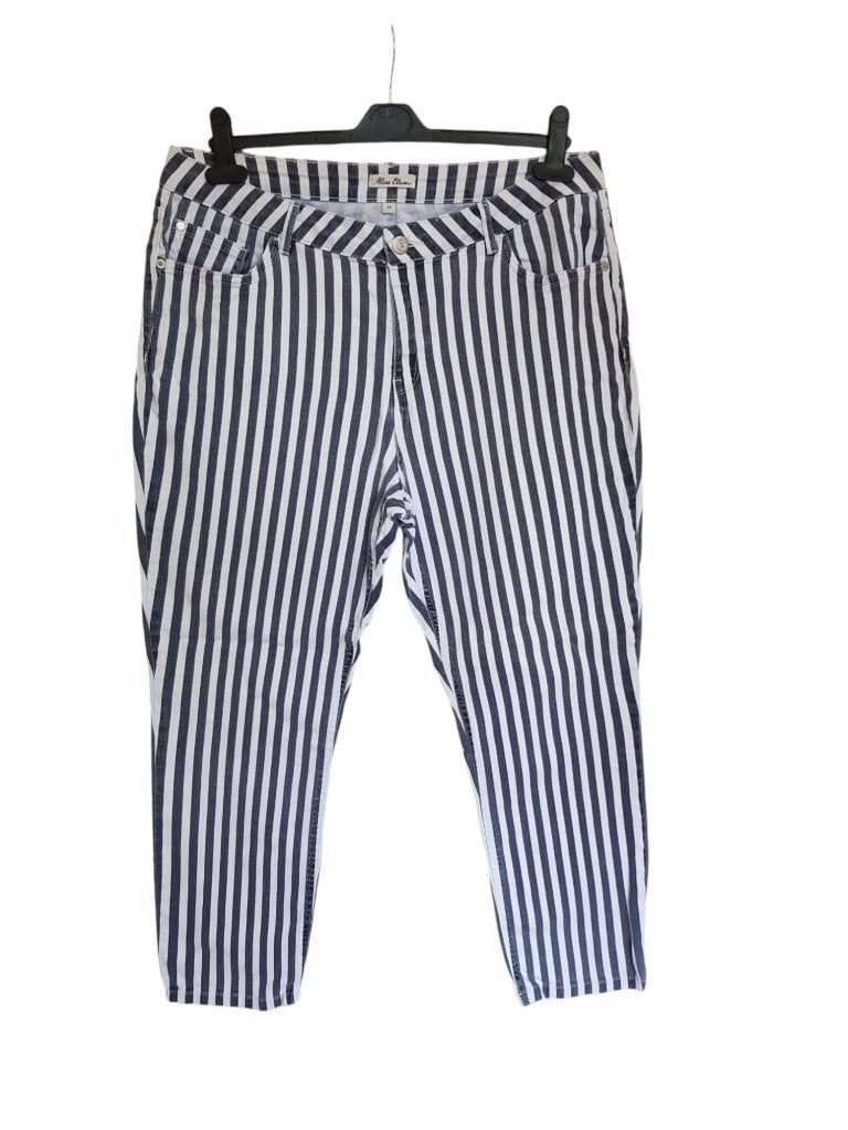 Mooie MISS ETAM 7/8 stretch broek blauw-wit gestreept mt 44., Maat 42/44 (L), Zo goed als nieuw, Miss Etam, Lang