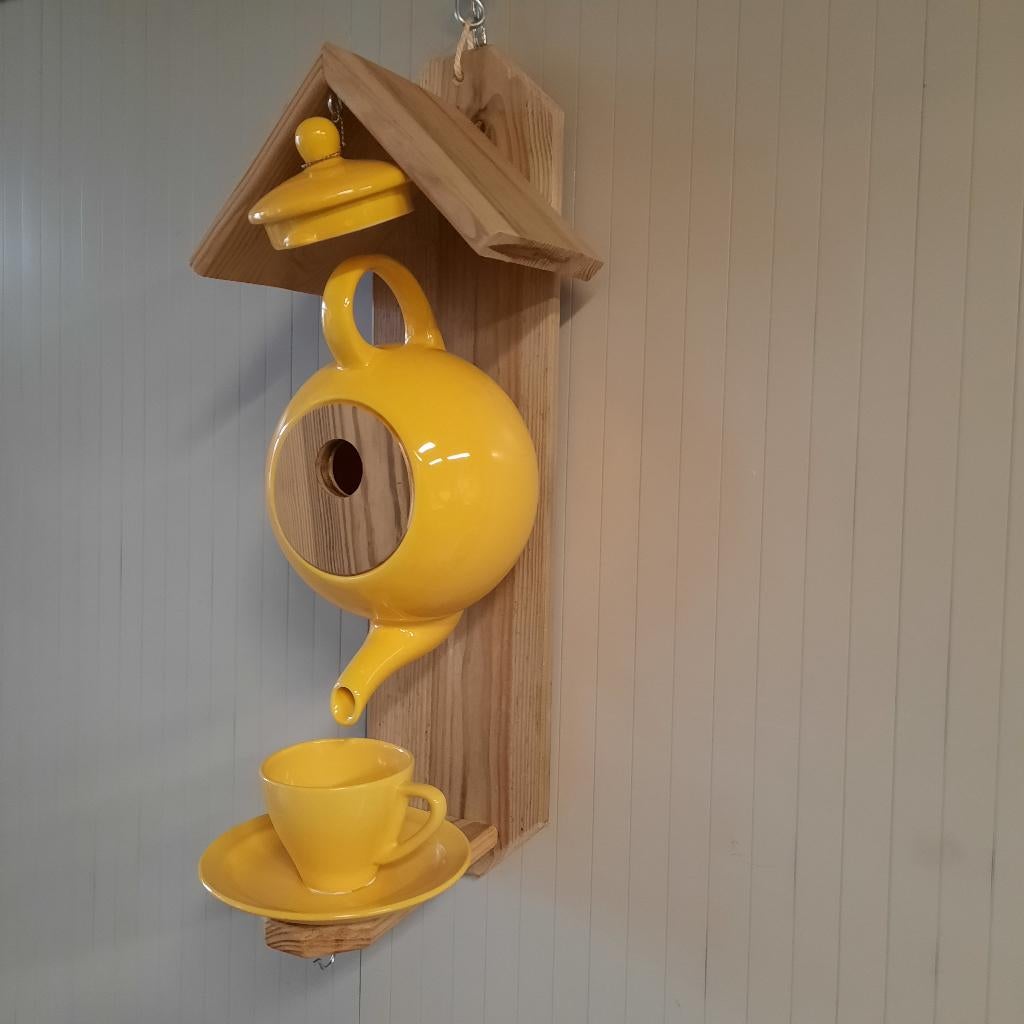 Cadeau tip vogelhuisjes van theepotten nog 5 stuks, Tuin en Terras, Vogelhuisjes en Vogelbaden, Ophalen, Nieuw