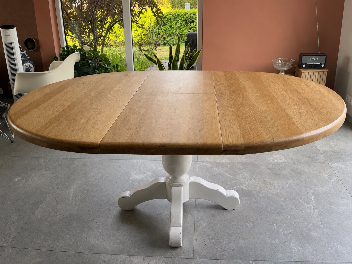 Mooie ronde eikenhouten eettafel | Uitschuifbaar naar ovaal, Ophalen, Gebruikt, 100 tot 150 cm, Eikenhout