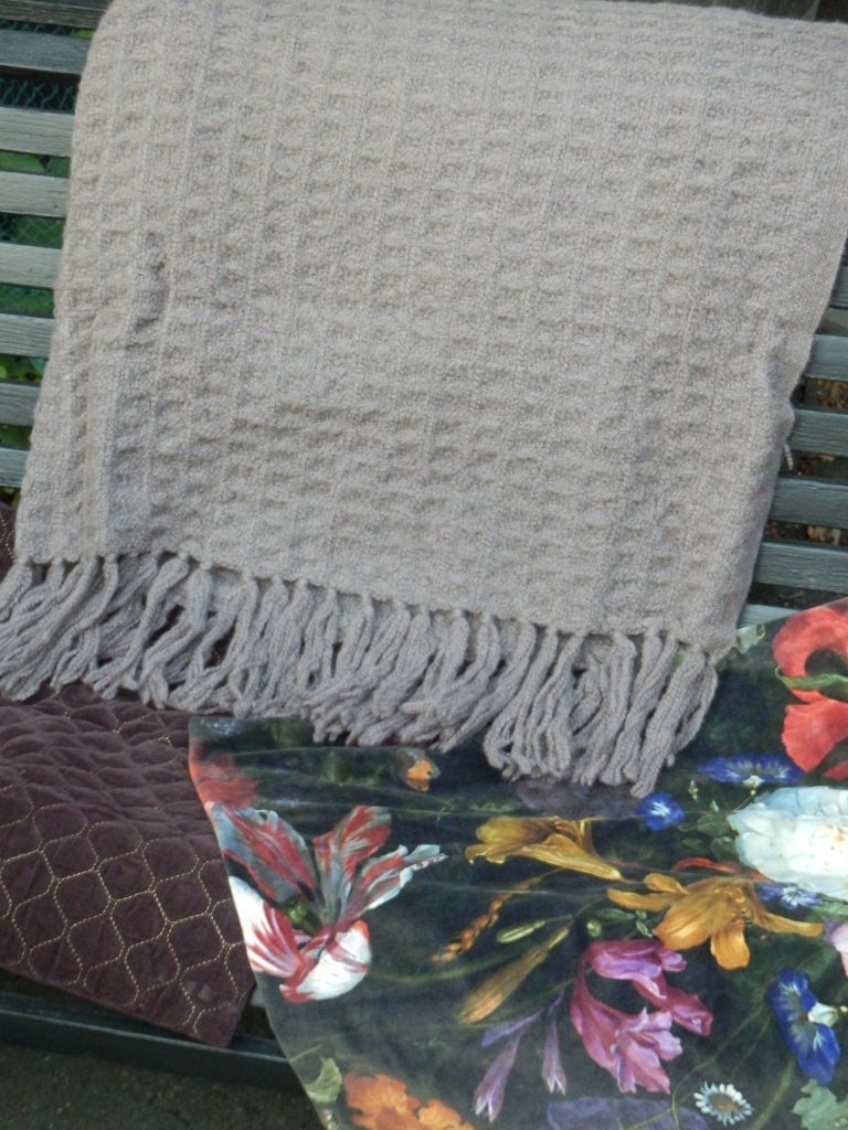 Set: Oudroze woonkleed 'Cozy Living' + 2 kussenhoezen, 120 cm, Ophalen of Verzenden, 165 cm, Gebreid