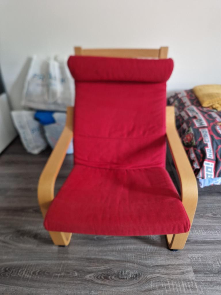 Te koop rode stoffen Pong stoel Ikea, Ophalen of Verzenden, 75 tot 100 cm, 50 tot 75 cm
