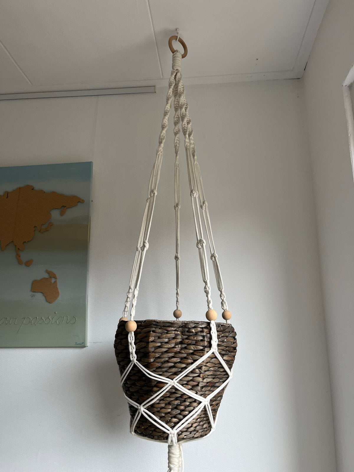 Handgemaakte macrame plantenhanger met pot, Ophalen, Gebruikt, Meerkleurig, Boho