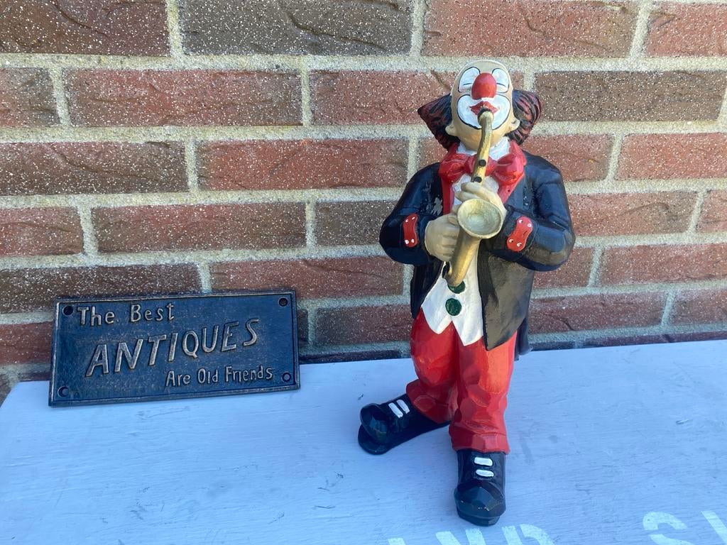 Decoratieve Clown met Saxofoon Beeld - Vintage Stijl, Antiek en Kunst, Ophalen of Verzenden