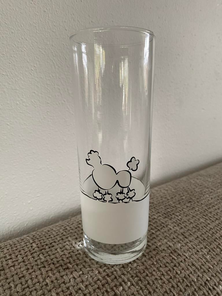 Glas met poedel print longdrinkglas, Ophalen of Verzenden, Zo goed als nieuw, Wit, Glas