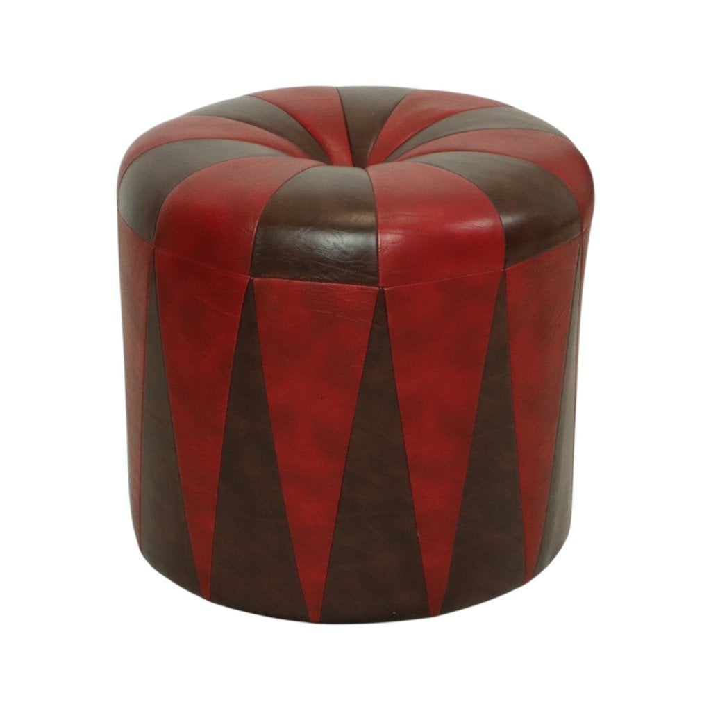 Ronde Vintage Poef Bruin Rood Tweekleurig Skai Sixties, Minder dan 50 cm, Gebruikt, Rond, Minder dan 50 cm