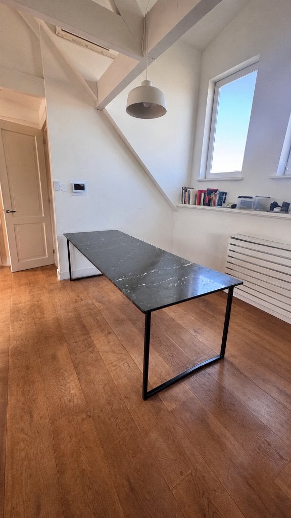 Nero Marquina marmeren eettafel 240  90 cm, Ophalen, Overige materialen, Gebruikt, 200 cm of meer