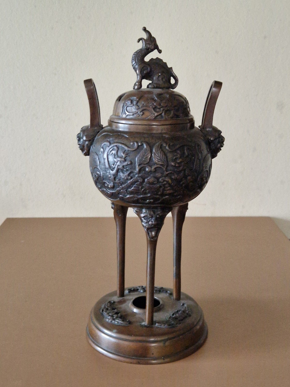 Antieke Bronzen Wierookbrander met Draak en Dieren, Antiek en Kunst, Ophalen of Verzenden
