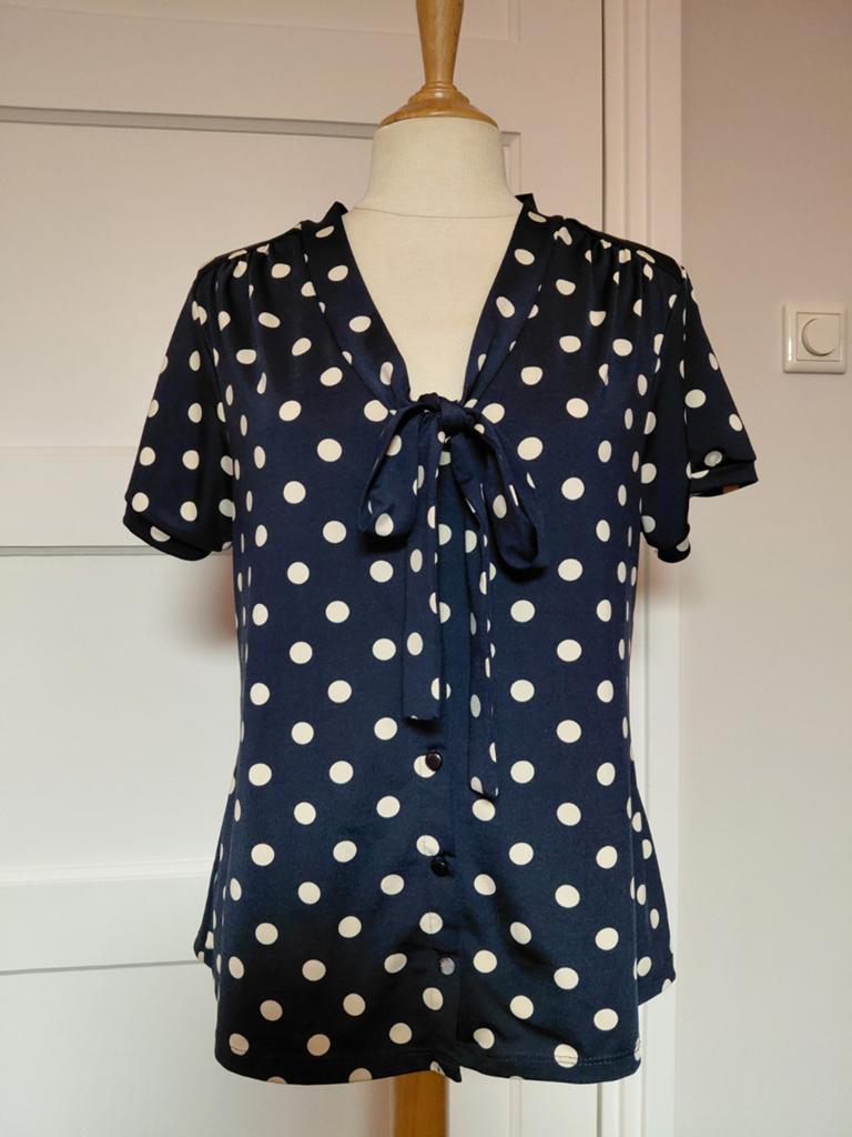 King Louie, blouse, blauw-wit noppen, XL, i.g.st, Blauw, Maat 46/48 (XL) of groter, Ophalen of Verzenden, King Louie