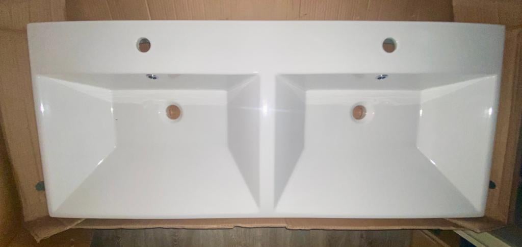 Dubbele wastafel met afvoer, wit, 120x50 cm, Ophalen, Nieuw, Wastafel
