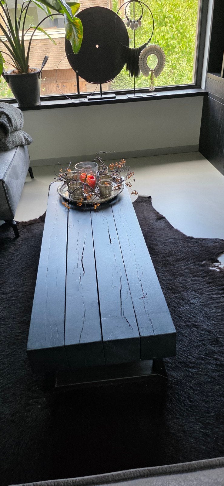 Eijerkamp salontafel zwart robuust   balken en staal., Ophalen, 100 tot 150 cm, 50 tot 100 cm, Minder dan 50 cm