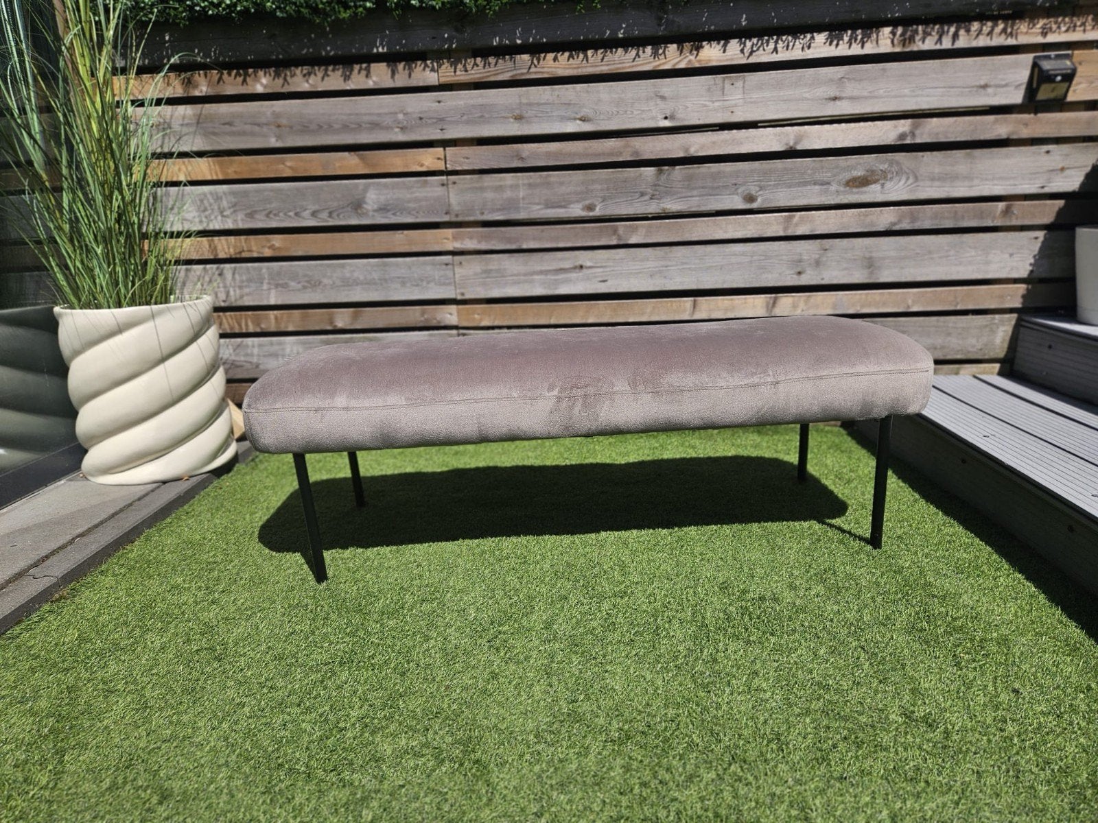 Eetbankje taupe velvet - voor bed of eettafel, Ophalen, Zo goed als nieuw, Stof, Minder dan 150 cm
