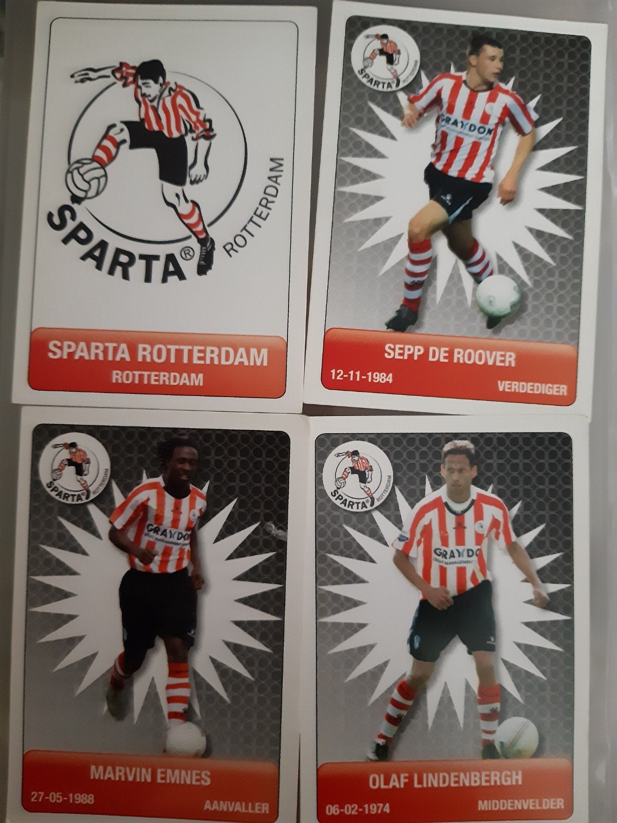 4 Spelerskaartjes Sparta Rotterdam, Ophalen of Verzenden, Nieuw, Sparta, Poster, Plaatje of Sticker