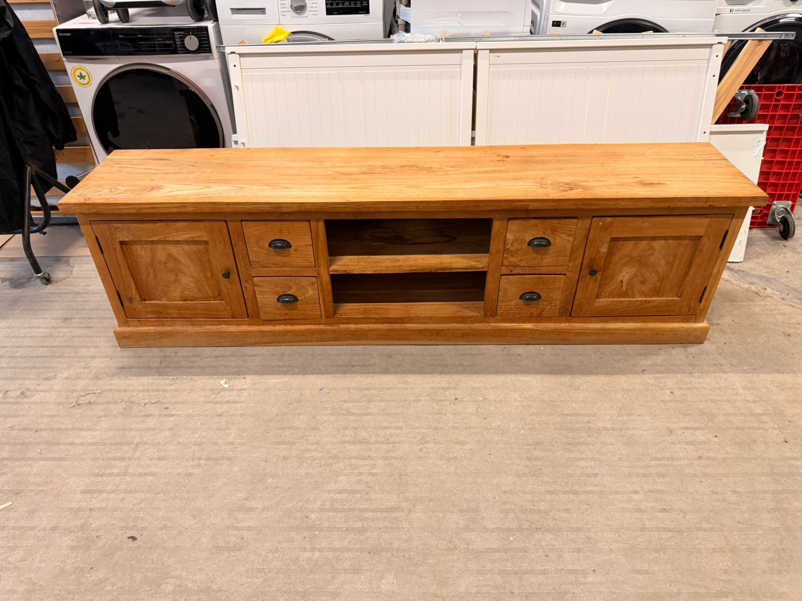 Teakhouten tv kast tv dressoir teakhout, Ophalen, Gebruikt, Teakhout tv dressoir tv kast, 150 tot 200 cm