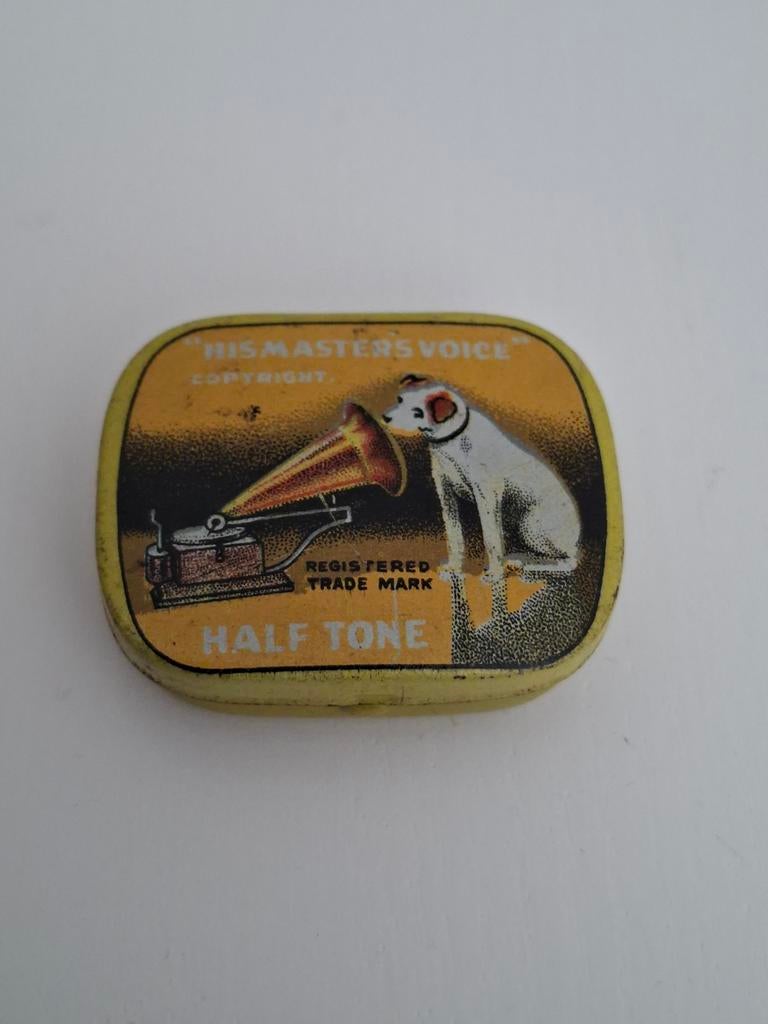 Vintage 'His Master's Voice' blikken doosje, Ophalen of Verzenden