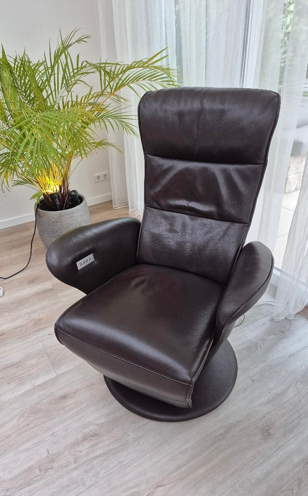 Relax Fauteuil - Leer -Bruin - Draaibaar - Accu, Ophalen, Gebruikt, 50 tot 75 cm, Leer
