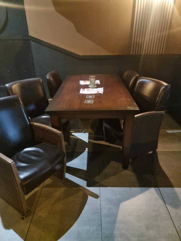 Robuuste eettafel met 6 stoelen - Ideaal voor gezinnen, Gebruikt, Overige materialen, 100 tot 150 cm, Klassiek, Robuust