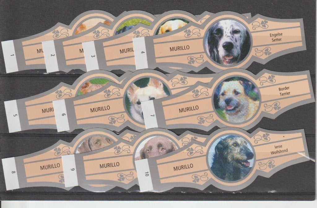 reeks 1590   honden    1-10 sigarenbanden, Ophalen of Verzenden, Zo goed als nieuw, Sigarenbandjes