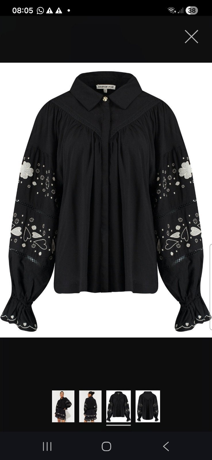 Zwarte geborduurde blouse met lange mouwen, als nieuw, Zwart, Maat 42/44 (L), Ophalen of Verzenden, Zo goed als nieuw