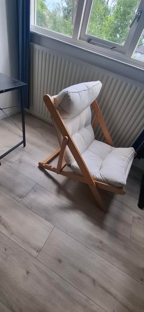 Comfortable folding chair with cushion - Wood & Fabric, Ophalen of Verzenden, Gebruikt, Overige kleuren, Eén
