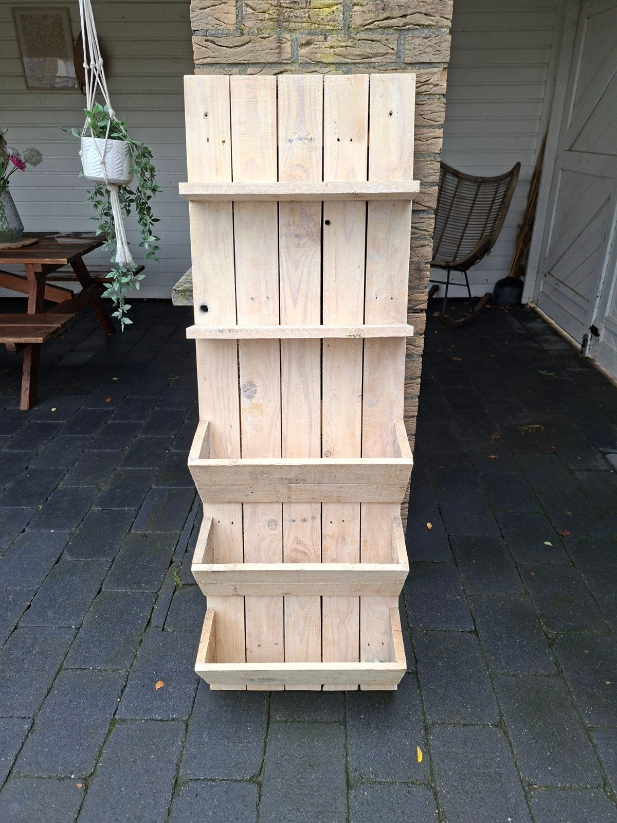 Houten plantenrek / bloembakkenrek van pallets, Tuin en Terras, Ophalen, Zo goed als nieuw, Binnen, 60 tot 100 cm