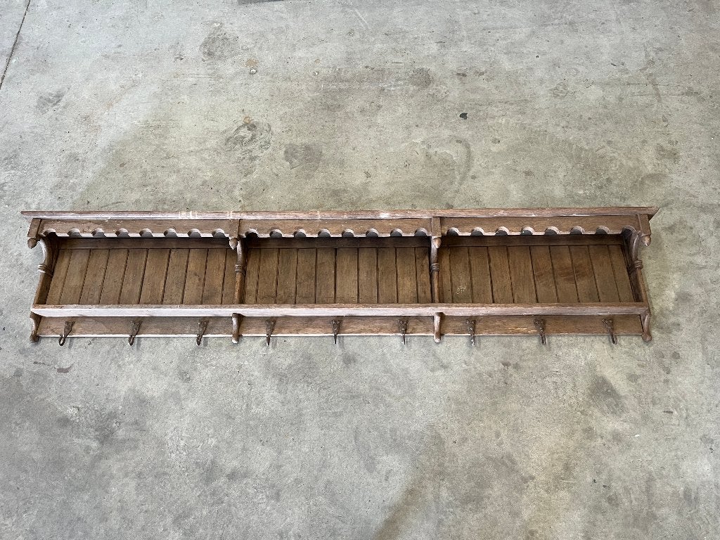 XXXL Antieke / vintage eiken wand kapstok met hoedenplank ., Antiek en Kunst, Ophalen