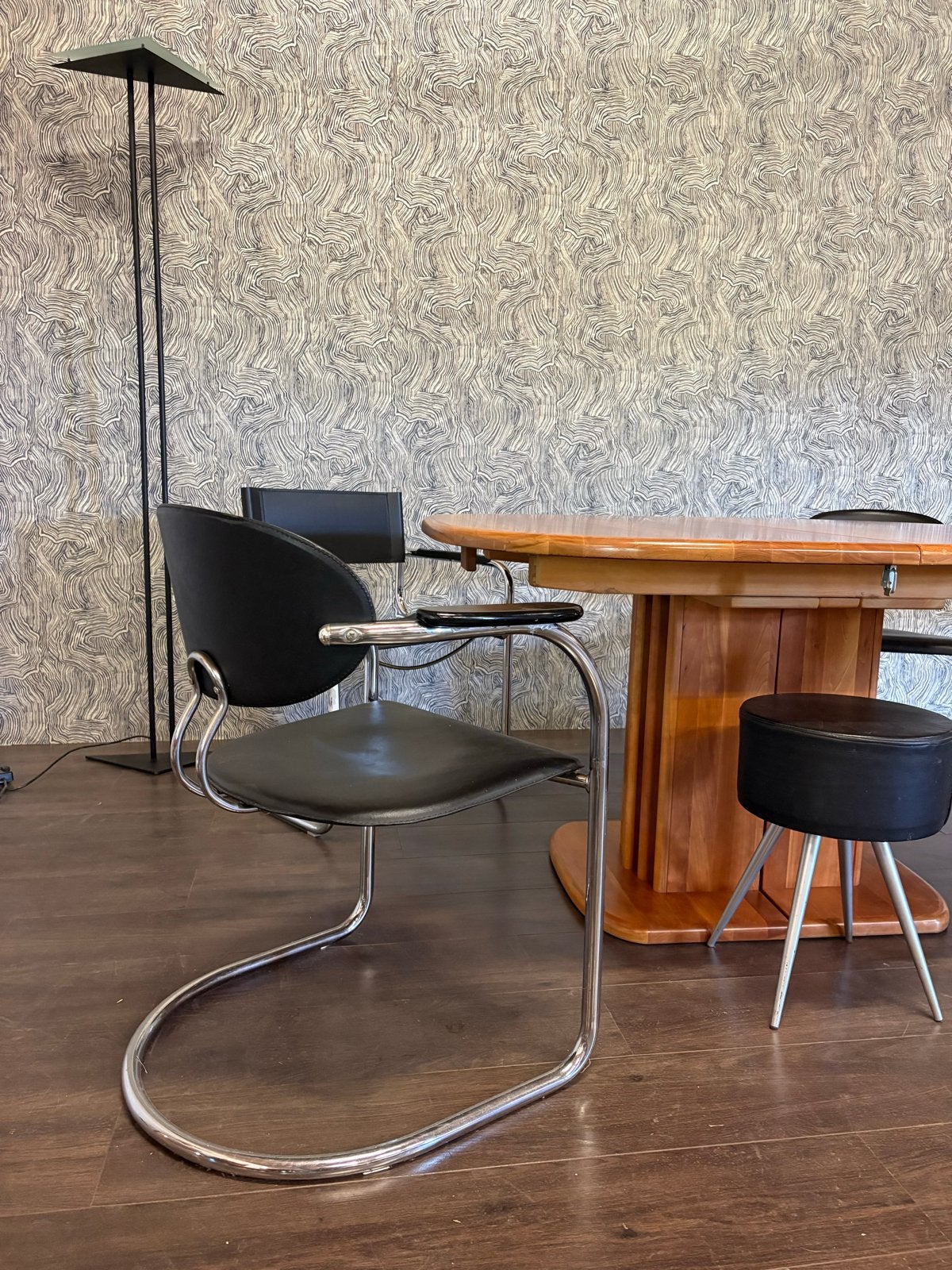Set van Bauhaus stijl stoelen met zwart leer en chroom, Huis en Inrichting, Stoelen, Zwart, Nieuw, Leer, Ophalen of Verzenden