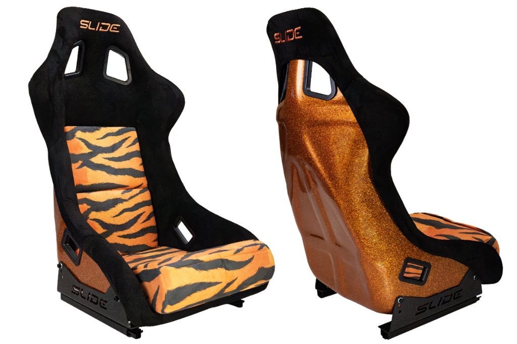 Slide KS2 Kuipstoel zwart oranje tijger alcantara glitter, Ophalen of Verzenden