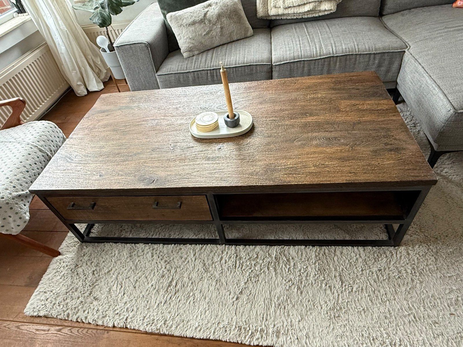 Grote salontafel Metvint mangohout en staal, 50 tot 100 cm, 100 tot 150 cm, Zo goed als nieuw, Ophalen