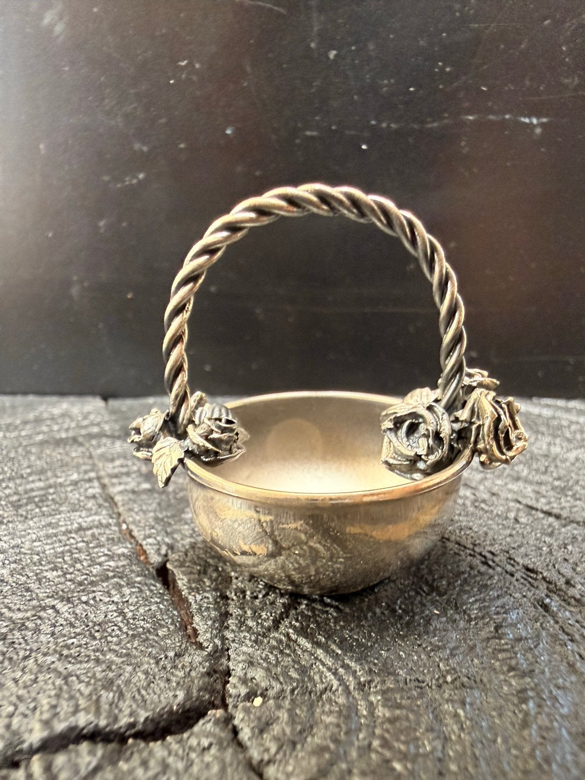 Zilveren miniatuur mandje 925 met rozen aan de handgreep, Verzenden, Zilver