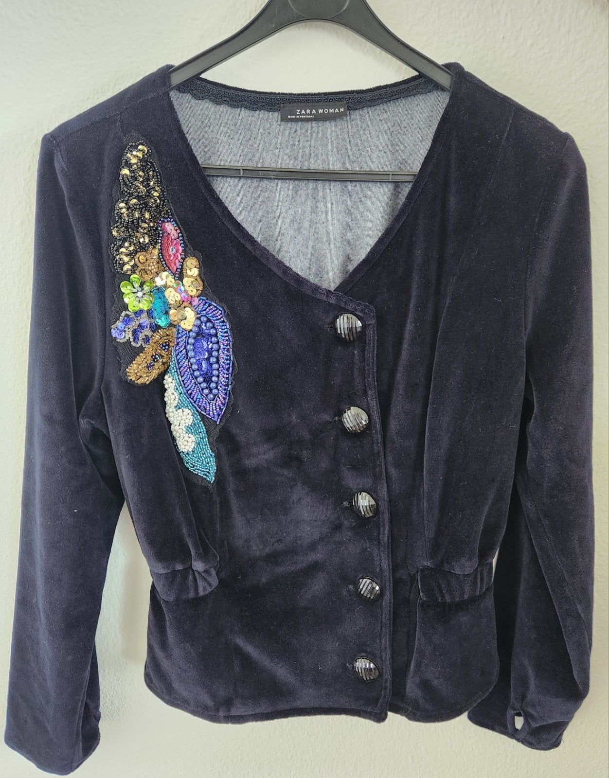 blazer blouse, kleur fluweel donker blauw, maat m, merk zara, Maat 38/40 (M), Blauw, Zara, Ophalen of Verzenden