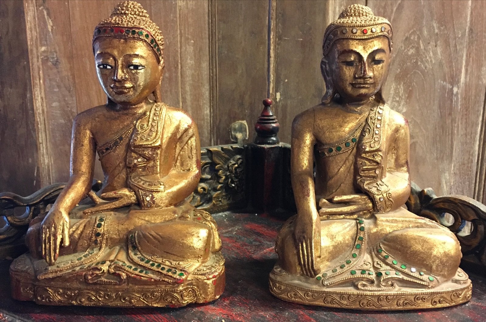 Twee antieke Boeddha beelden uit Birma, 19e eeuw, Ophalen of Verzenden, Handgemaakt, 20 - 50 cm, Beeld