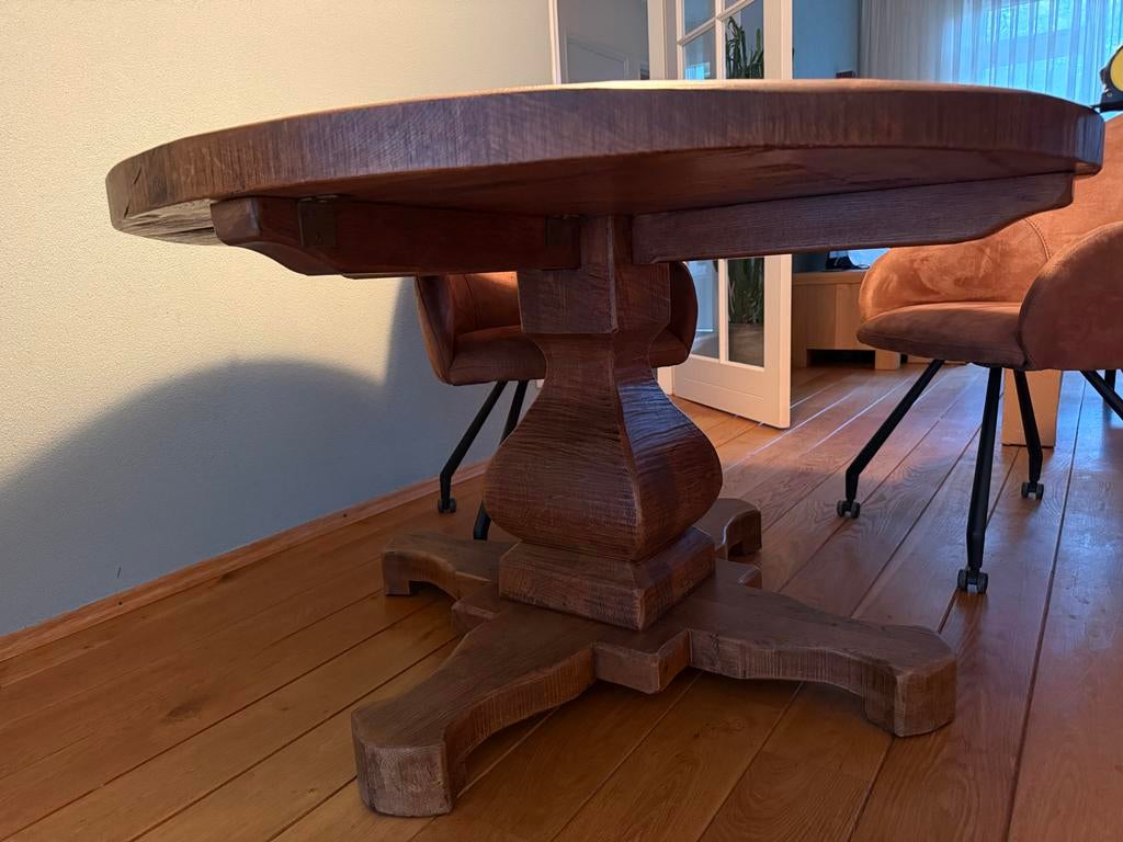 Massief eiken ronde tafel - 130 cm, Antiek en Kunst, Antiek | Meubels | Tafels, Ophalen