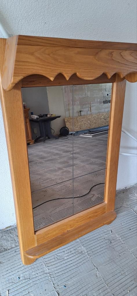 Massief eiken spiegel met spotjes, Huis en Inrichting, Woonaccessoires | Spiegels, Ophalen, Gebruikt, 100 tot 150 cm, 75 tot 100 cm