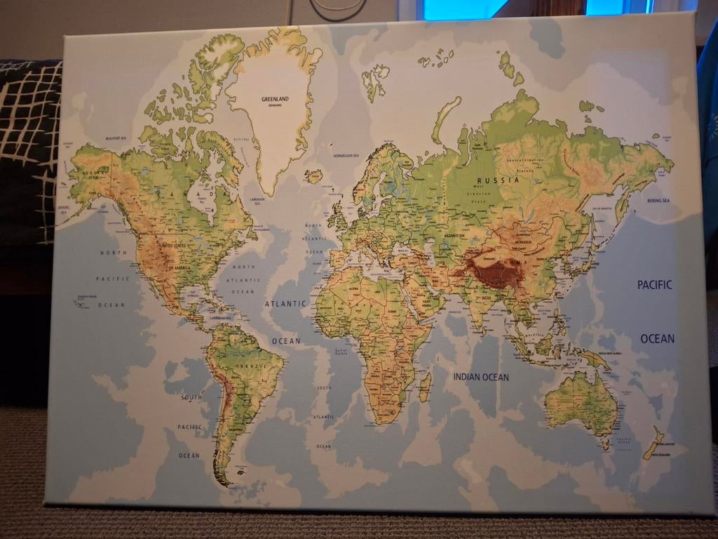 Wereldkaart op canvas, Ophalen of Verzenden, Zo goed als nieuw