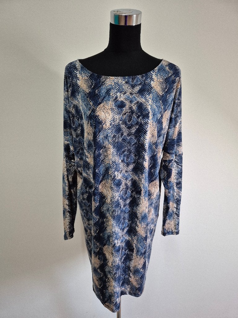 J381 - Blauw-beige Ilse Jacobsen jurk maat M (1), Kleding | Dames, Maat 38/40 (M), Blauw, Ophalen of Verzenden, Zo goed als nieuw