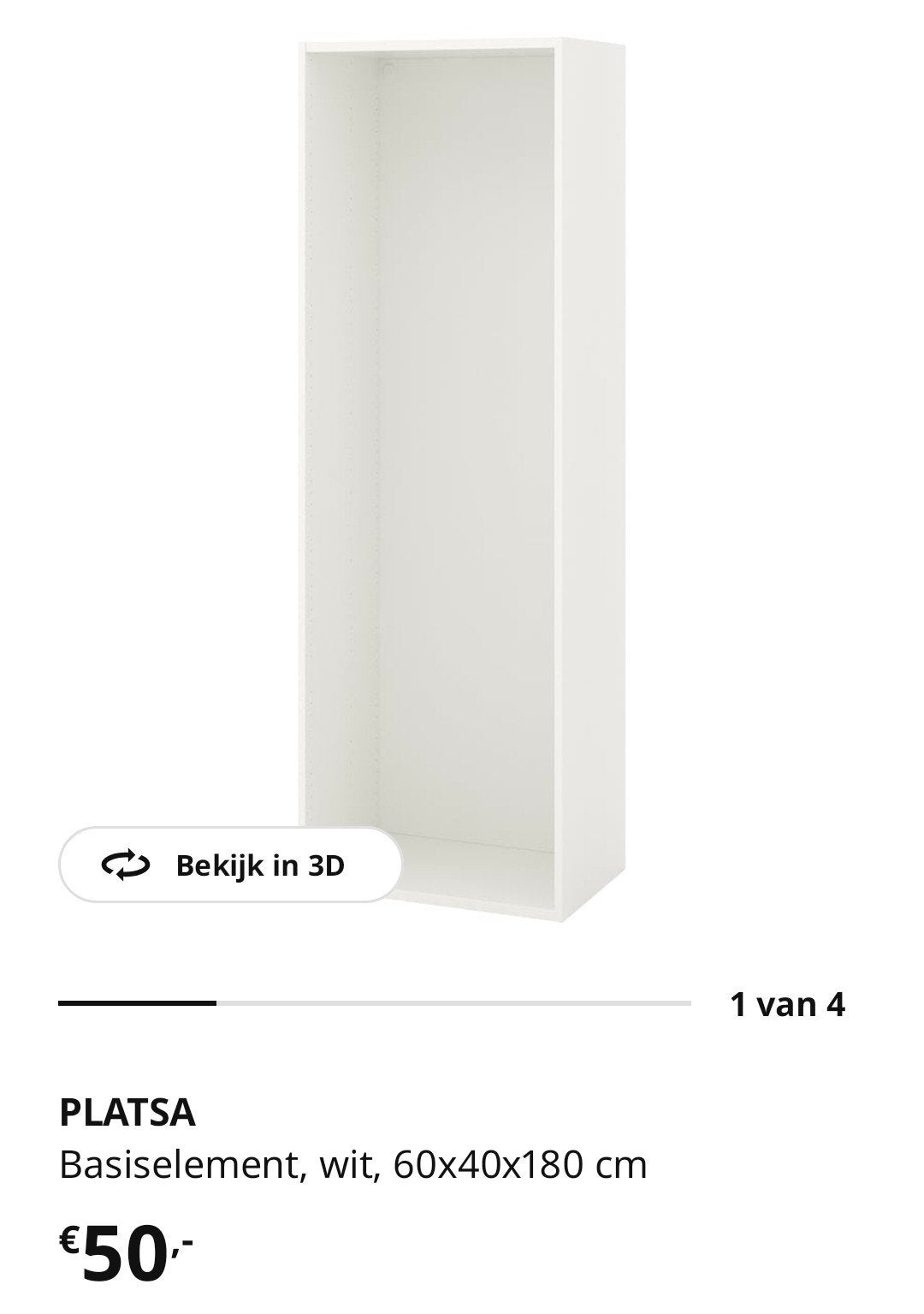 Ikea Platsa basiselement 60x40x180 wit, Ophalen