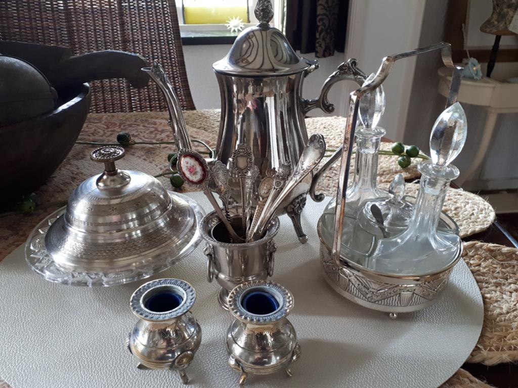 Vintage kristal zilver verzilverd set verzameling, Antiek en Kunst, Curiosa en Brocante, Ophalen of Verzenden