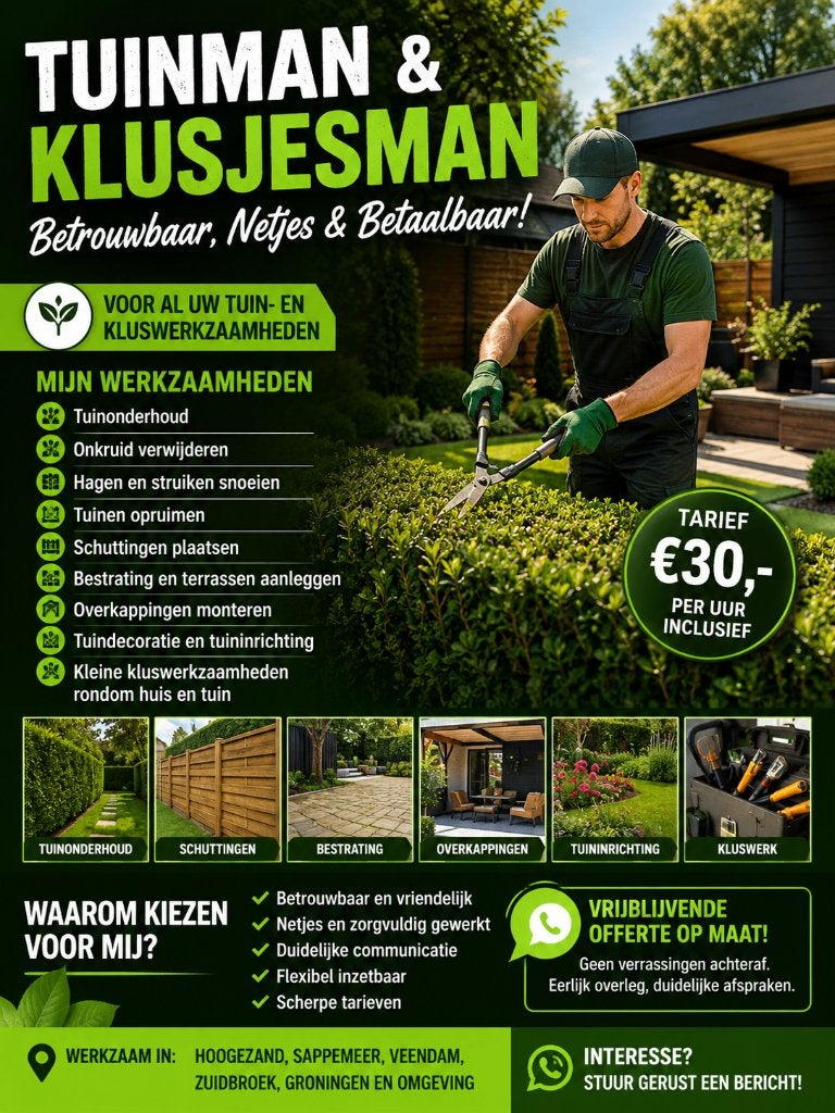 Tuinman Klusjesman. Bestrating, Overkapping, Tuin, Ophalen of Verzenden, Zo goed als nieuw, Overige typen
