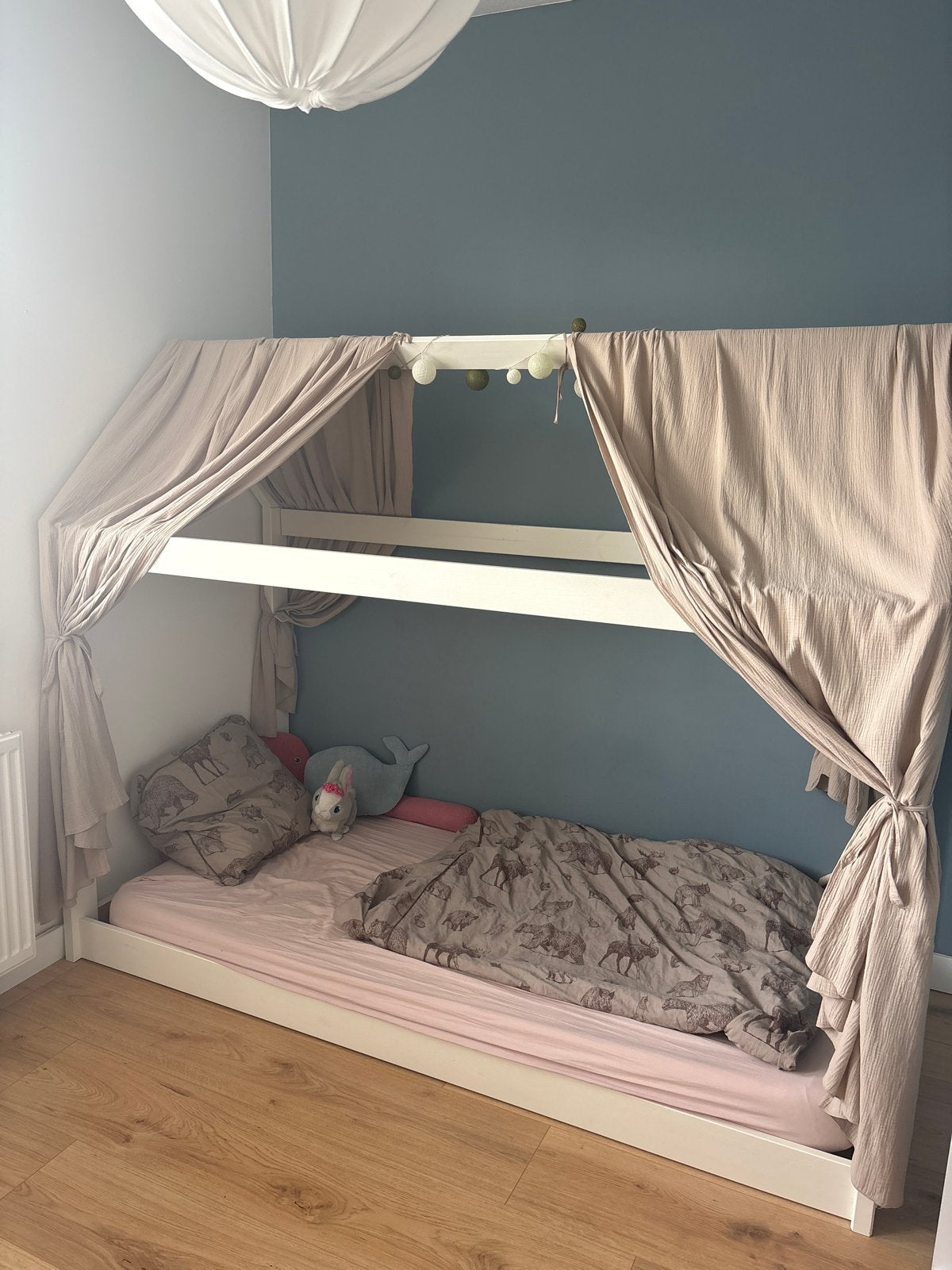 Vloerbed Kind 90x200 met hemel, Huis en Inrichting, Ophalen, 90 cm, Eenpersoons, Wit