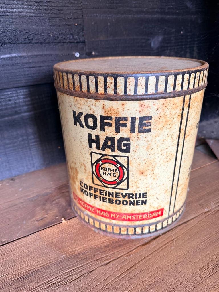 Vintage Koffie Hag blik - Cafeïnevrije Koffiebonen, Verzamelen, Ophalen of Verzenden, Gebruikt, Verpakking