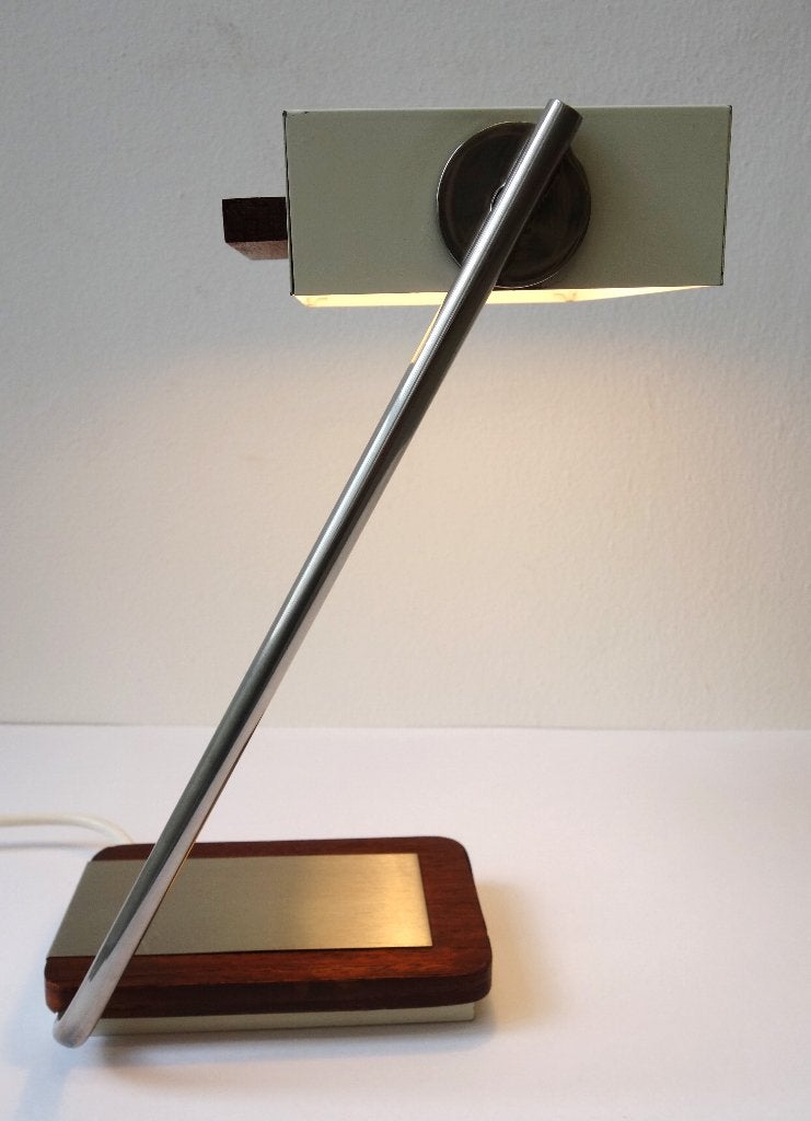 Vintage bureaulamp Kaiser Leuchten tafellamp Bauhaus lamp, Gebruikt, Minder dan 50 cm, Hout, Vintage Bauhaus design bureau lamp retro industrieel