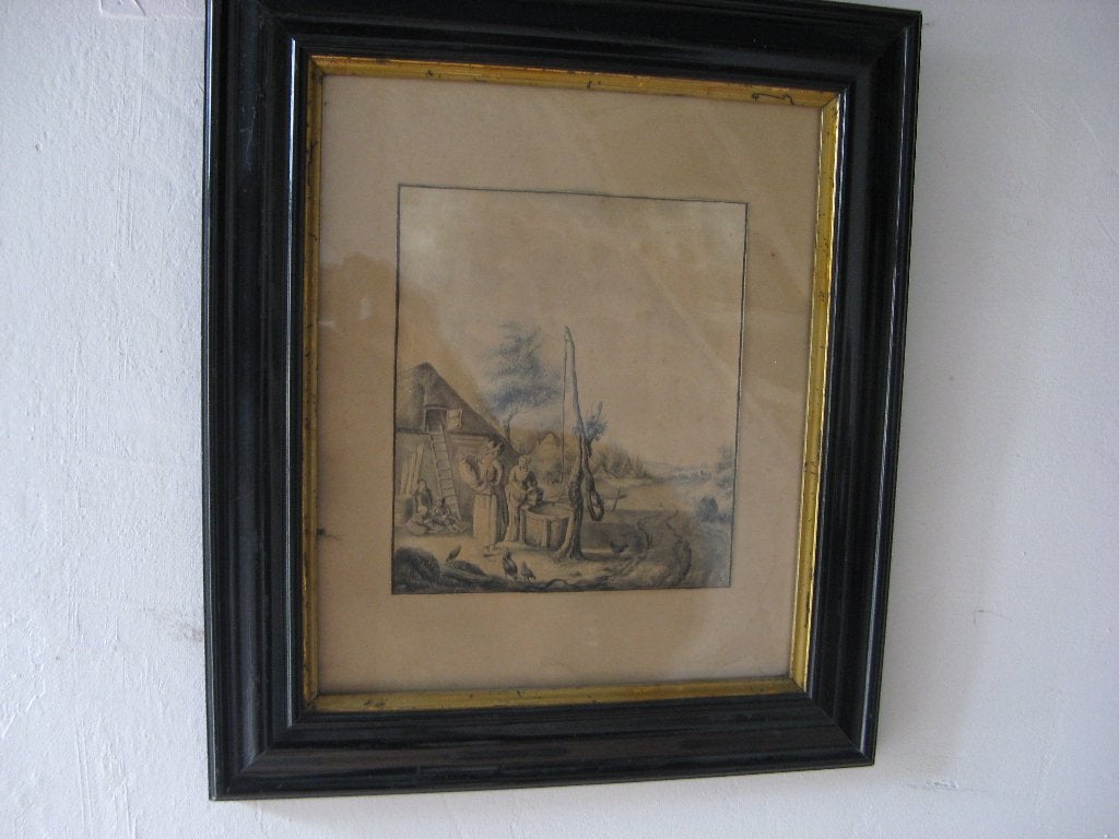 Kunstwerk 18/19eeuw mooi ingelijst, Ophalen of Verzenden
