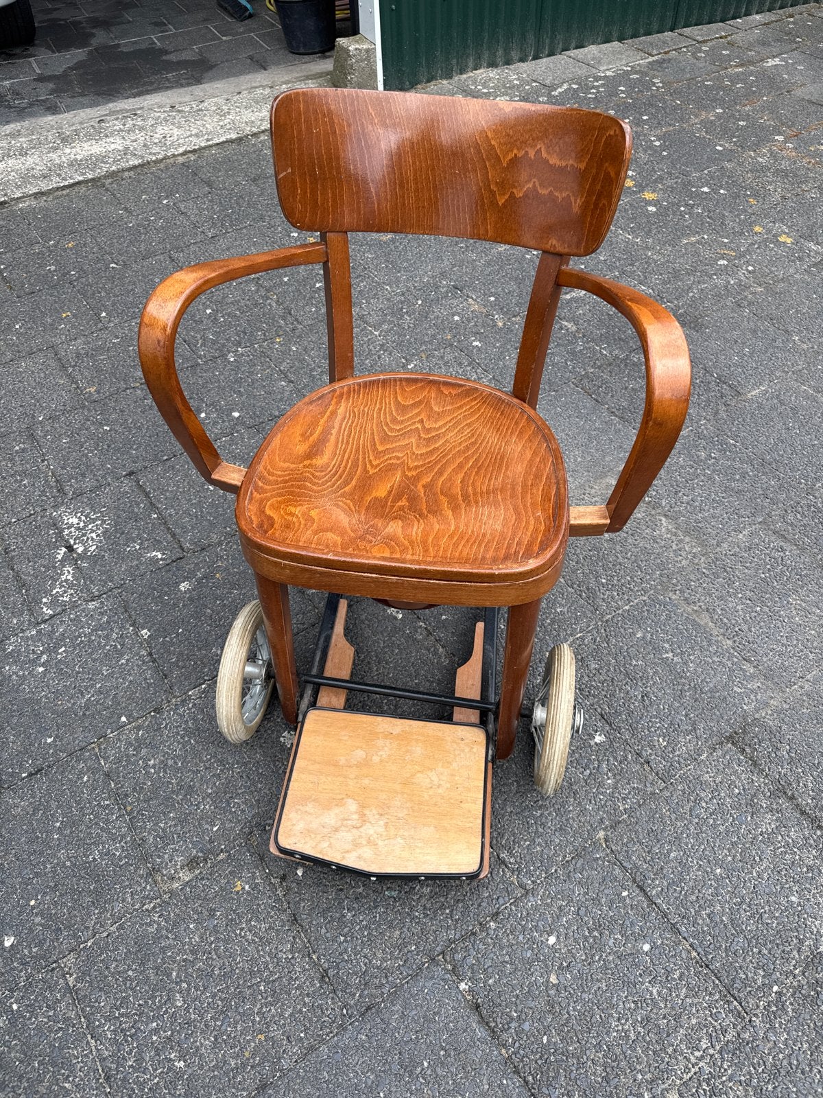 Vintage houten po-stoel op wielen, Ophalen of Verzenden