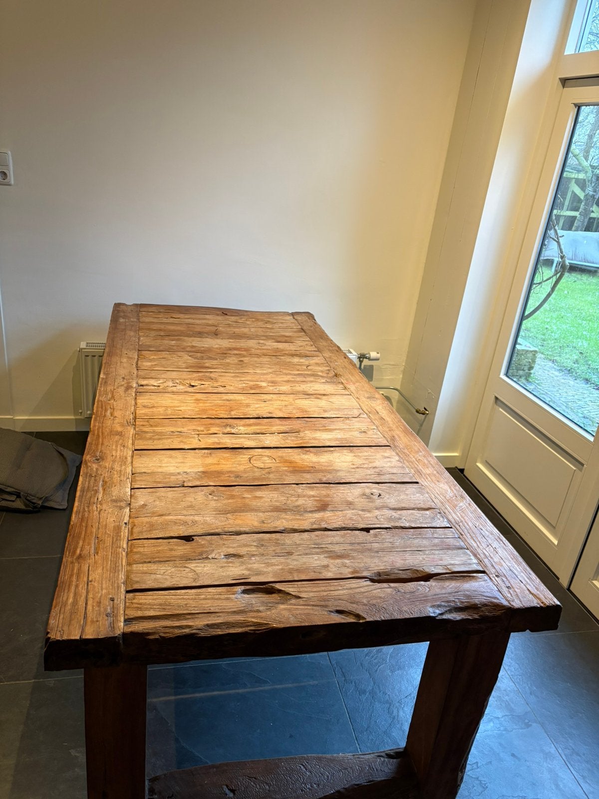 Robuuste houten tafel van Indonesisch teakhout (hout, teak), Ophalen, Teakhout, 200 cm of meer, 50 tot 100 cm